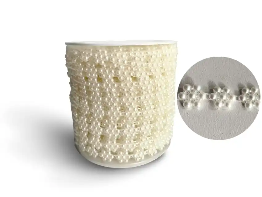GALON PERLAS FLORCITAS 1CM X 20YDS