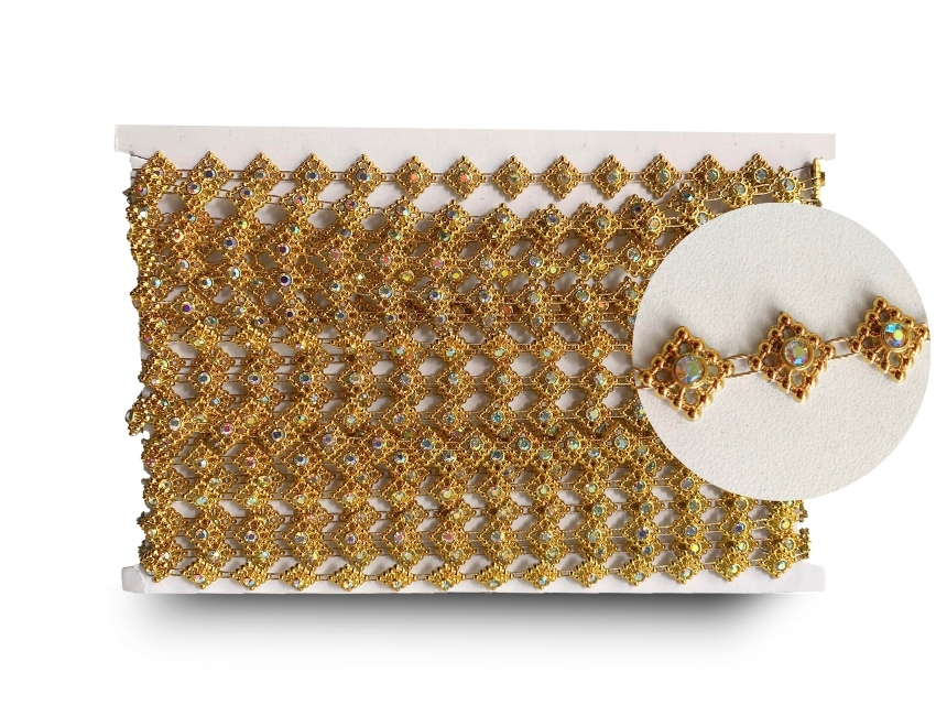 GALON FANTASIA ROMBOS C/ STRASS 1CM X 10YDS 