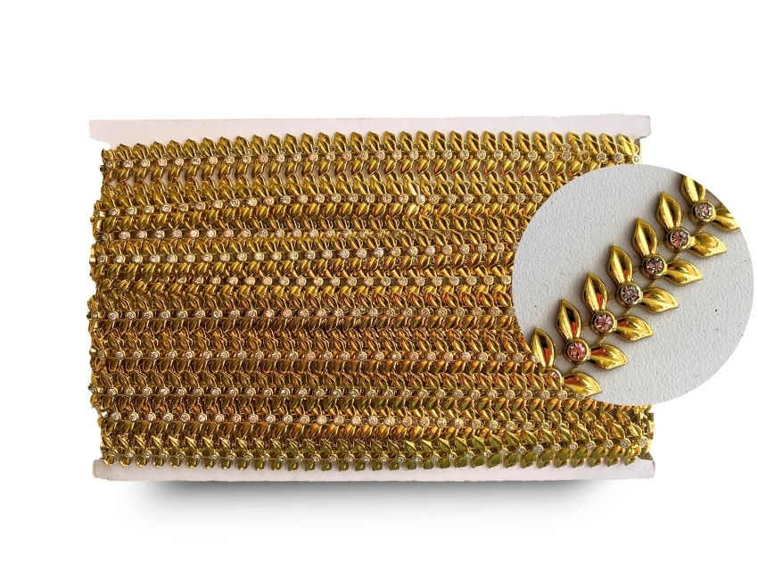  GALON FANTASIA HOJAS C/STRASS 1,5CM X 10YDS 