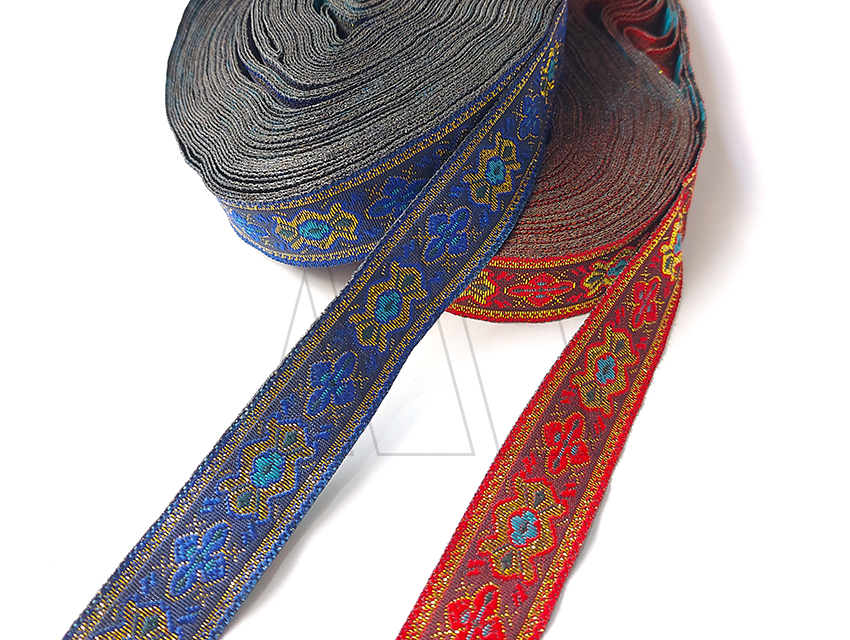 GALON TEJIDO C/LUREX DORADO FLORES 20MM X 25YDS APROX