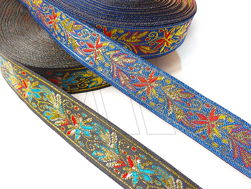 GALON TEJIDO C/LUREX DORADO FLORES 25MM X 25YDS APROX