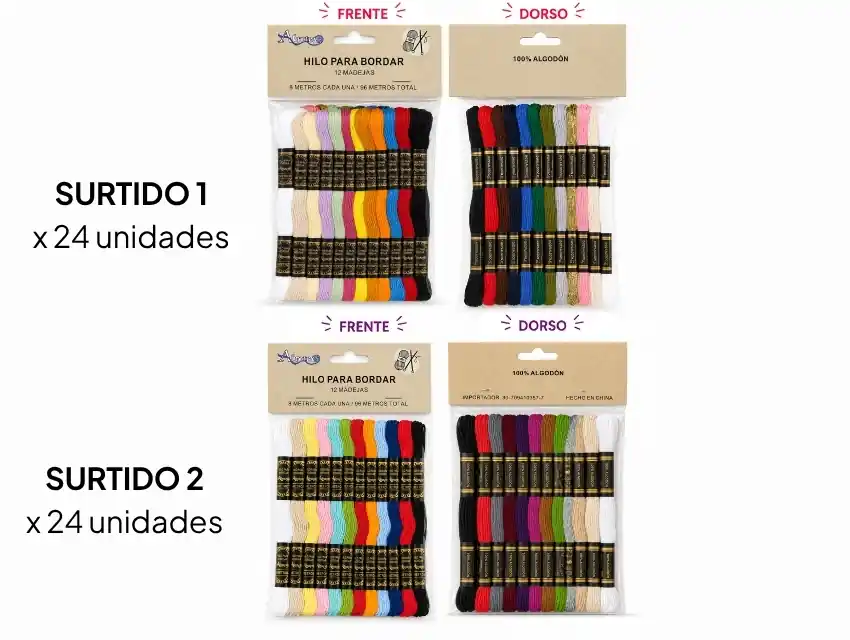 HILO PARA BORDAR ALGODON X 24 MADEJAS SURTIDAS