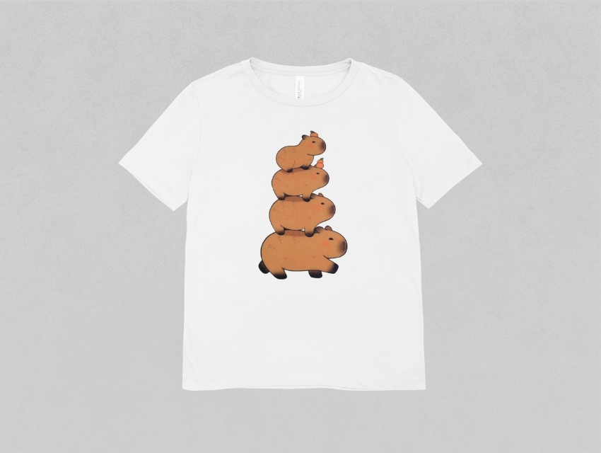 REMERA BLANCA ALGODON ESTAMPADA CAPIBARA FAMILIA TALLE 4 AL 12