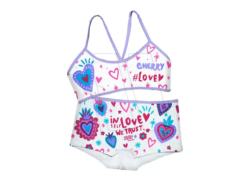 CONJUNTO ESTAMPADO C/MINISHORT CHERRY ALG Y LYCRA T 10,12,14