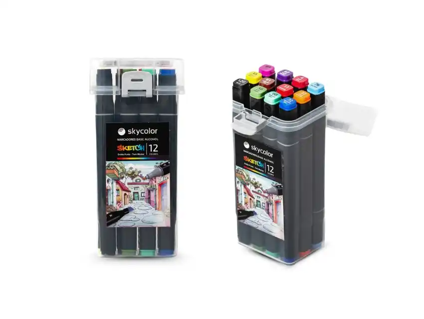 MARCADOR FIBRA SKYCOLOR SKETCH DOBLE PUNTA X 12UN COLORES SURTIDOS