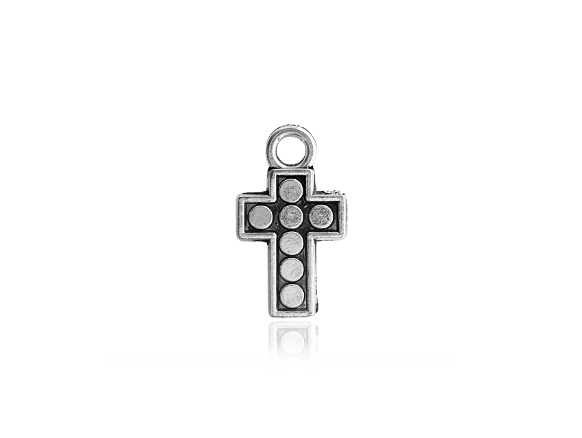  DIJE METALICO NIQUEL CRUZ Y PUNTOS 1CM X 1,8CM X 50GRS 50UN APROX 