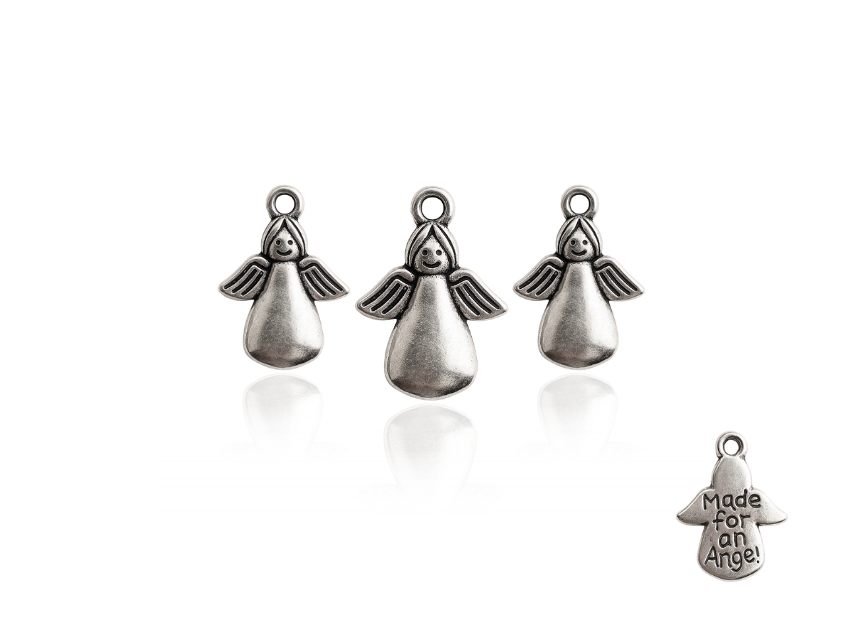 DIJE METALICO NIQUEL ANGEL CON FRASE 1CM X 1,5CM X 50GRS 46UN APROX 