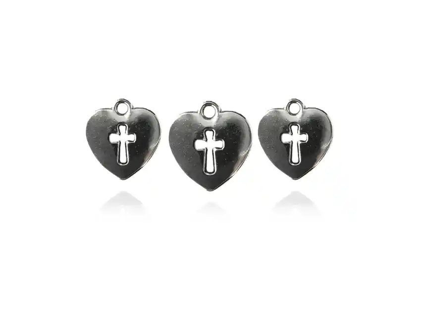 DIJE METALICO NIQUEL CORAZON CRUZ  1,6CM X 1,7CM X 50GRS X 31UN APROX