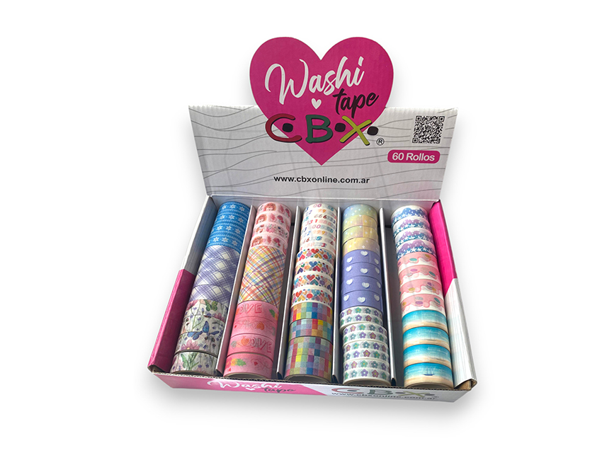 CAJA EXPOSITORA WASHI TAPE PAPEL SIMPLES 60UN X 2MTS