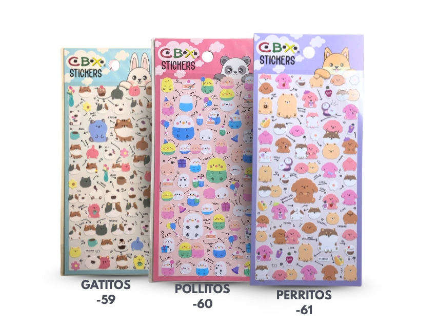 STICKERS AUTOADHESIVOS ANIMALITOS CBX X PLANCHA 