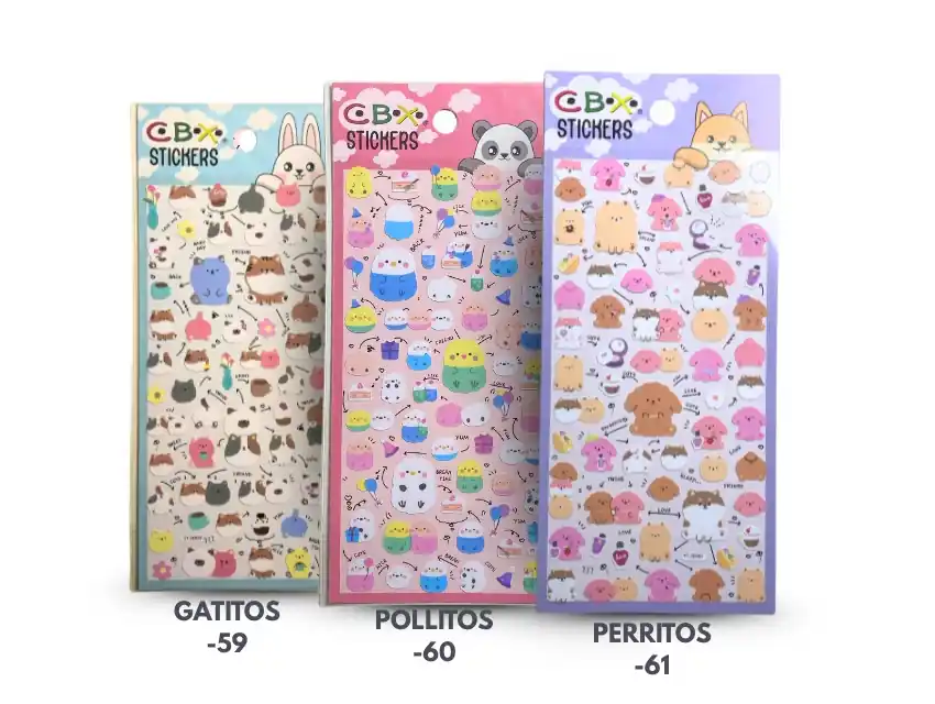 STICKERS AUTOADHESIVOS ANIMALITOS CBX X PLANCHA 