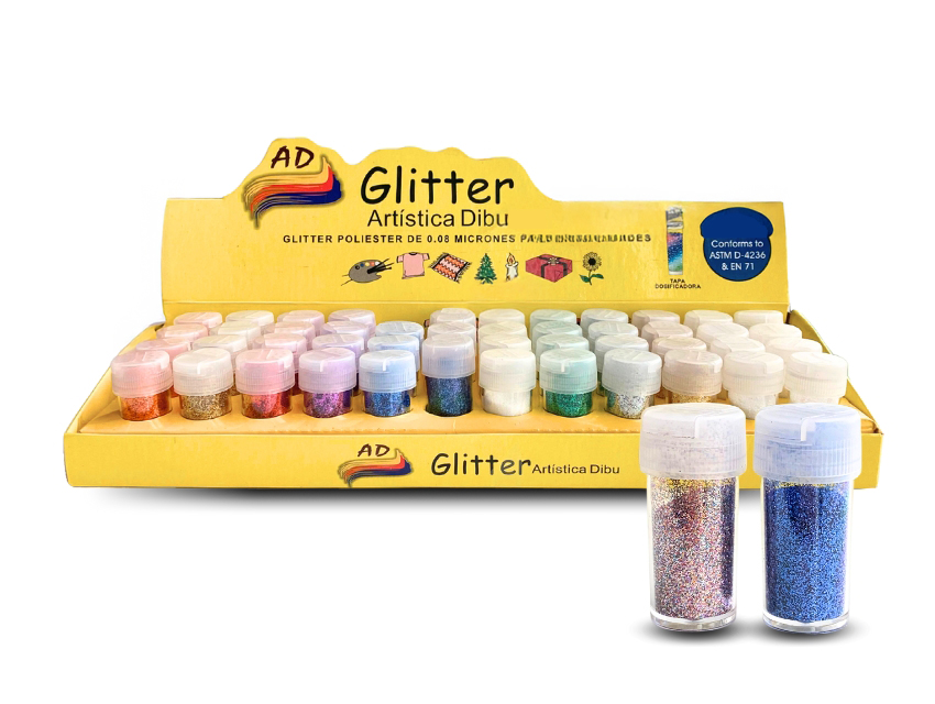 CAJA EXHIBIDORA DE GLITTER AD X 3GRS X 48UN 