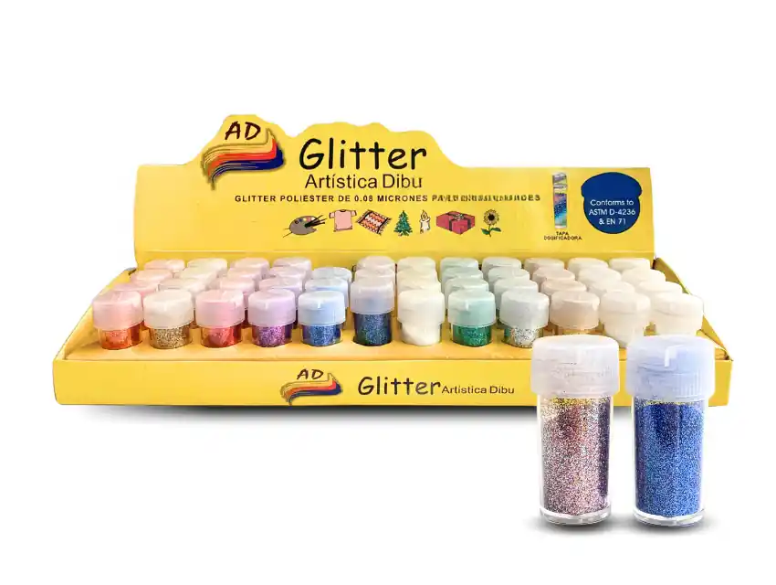 CAJA EXHIBIDORA DE GLITTER AD X 3GRS X 48UN 