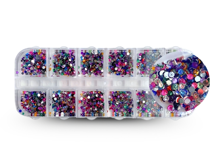 STRASS COLORES SURTIDOS ESTUCHE X 12 DIVISIONES 