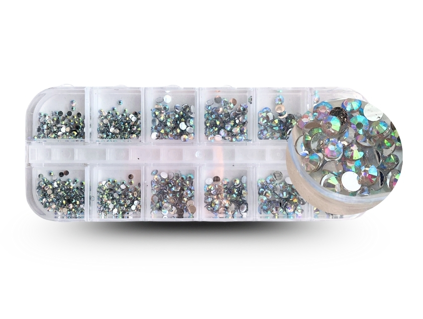 STRASS AURORA BOREAL TAMAÑOS SURTIDOS ESTUCHE X 12 DIVISIONES 