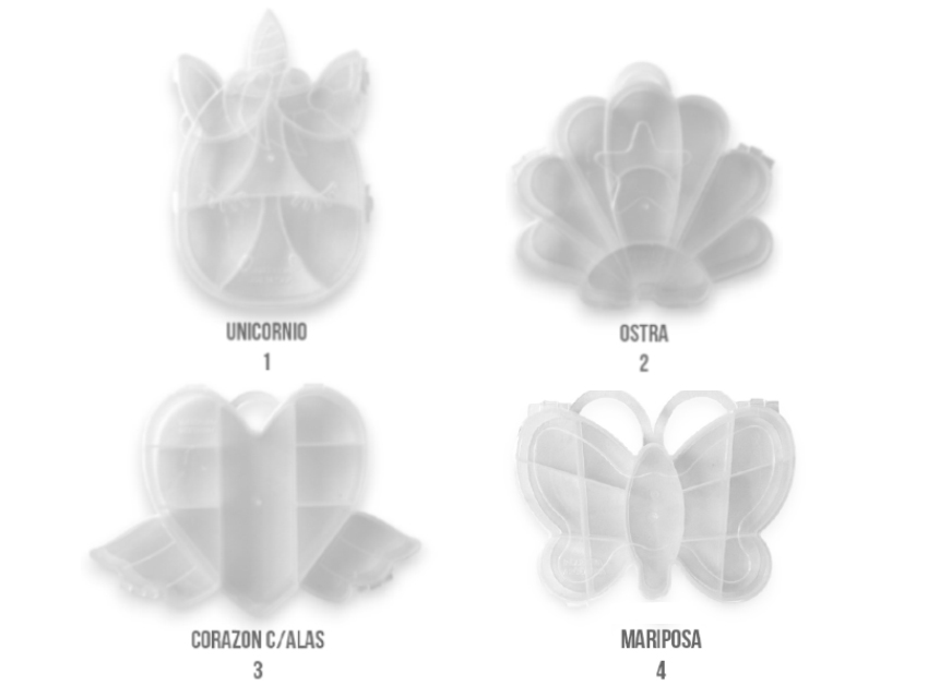 ESTUCHE PLASTICO FANTASIA CON 9 DIVISIONES P/MANUALIDADES 15CM X 15CM APROX