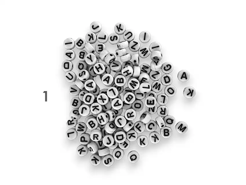 CUENTAS DE PLASTICO CON LETRAS 7MM X 125GRS