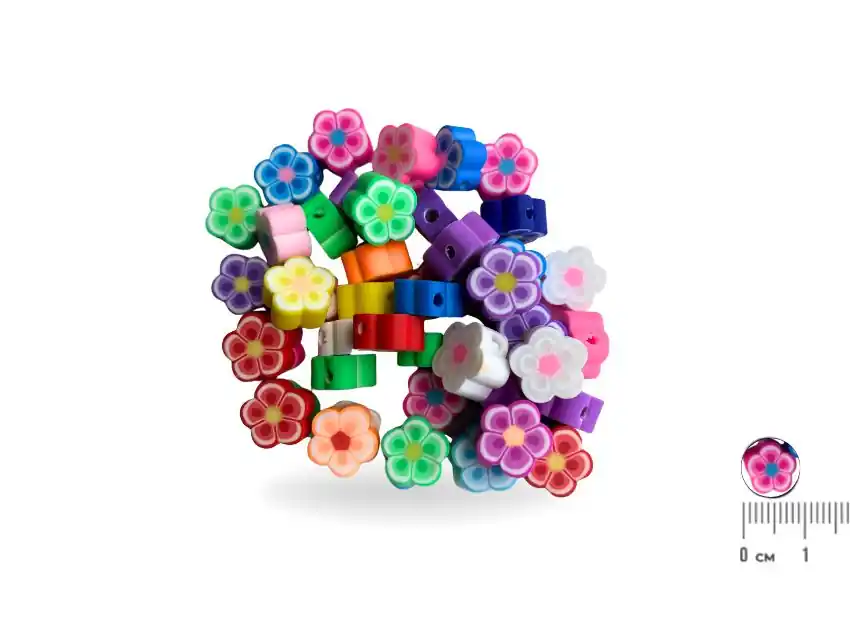 CUENTAS DE FIMO FLOR 9MM X 20GRS (55UN APROX)