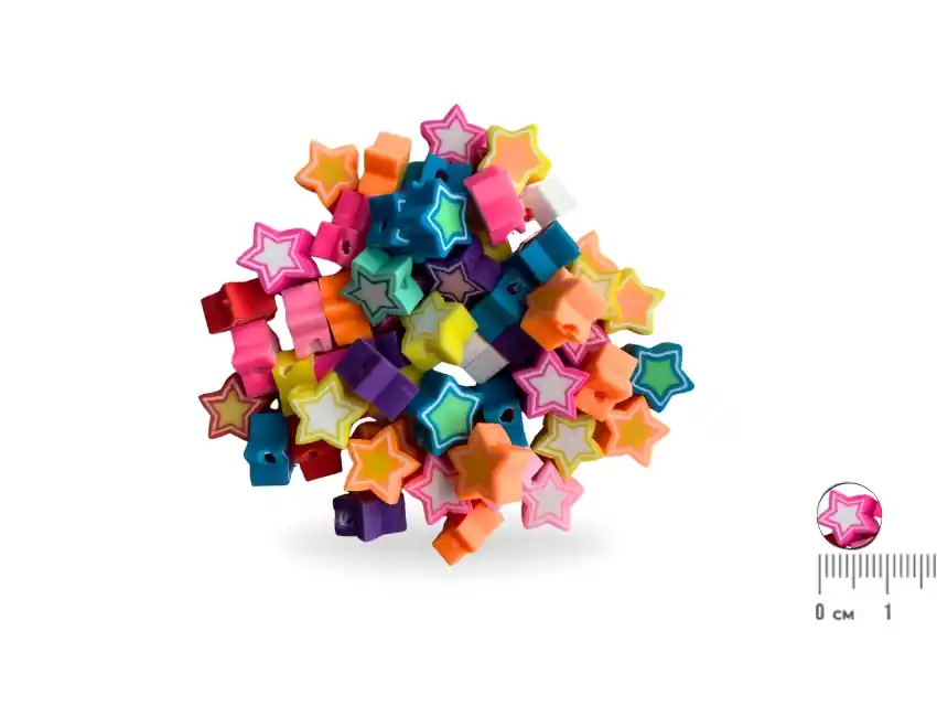 CUENTAS DE FIMO ESTRELLA 9MM X 20GRS (73UN APROX)