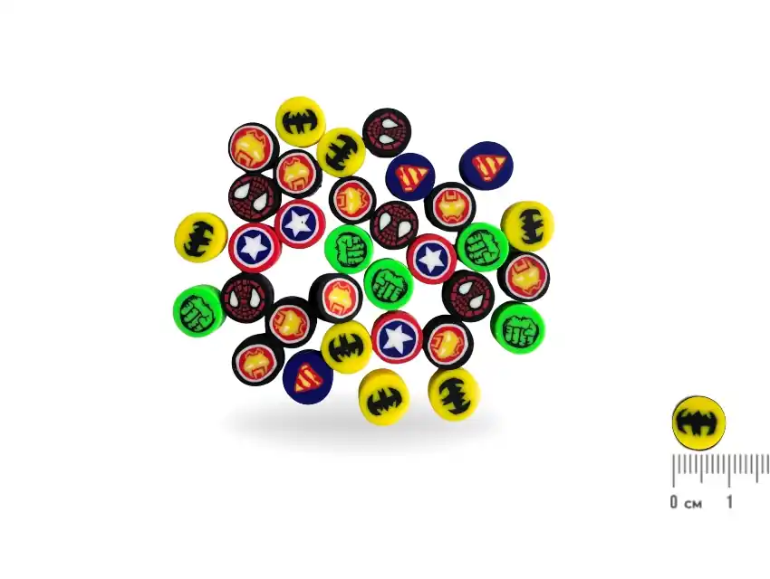 CUENTAS DE FIMO SUPERHEROES 9MM X 20GRS (54UN APROX)