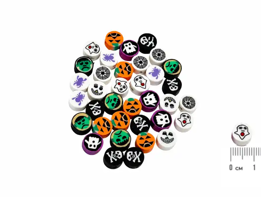 CUENTAS DE FIMO HALLOWEEN 9MM X 20GRS (50UN APROX)