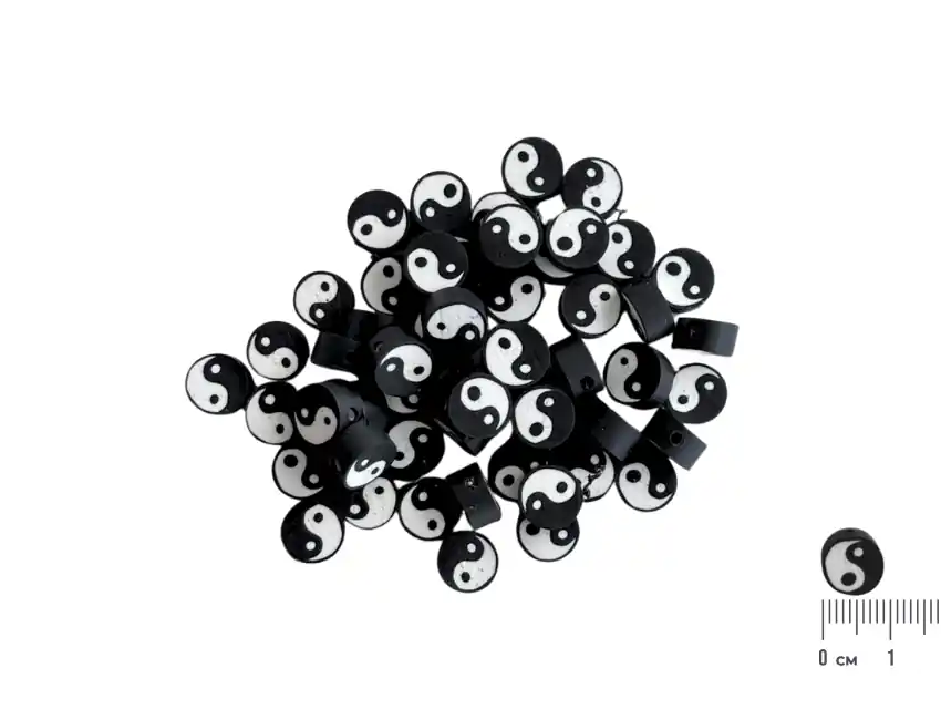 CUENTAS DE FIMO YIN YANG 9MM X 20GRS (46UN APROX)