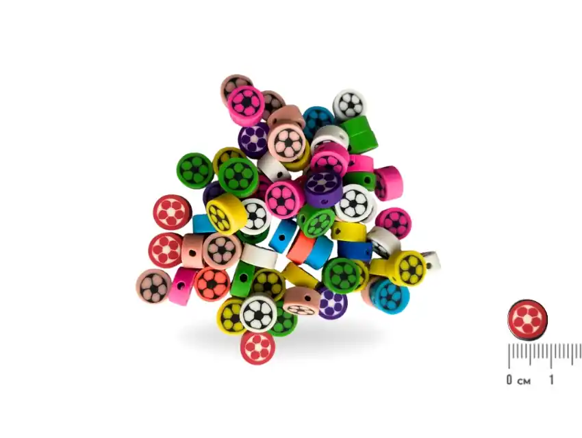 CUENTAS DE FIMO FUTBOL 9MM X 20GRS (48UN APROX)