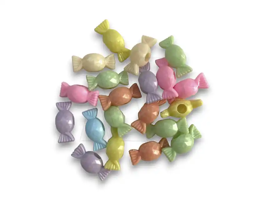 CUENTAS DE PLASTICO CARAMELOS 24MM X 10MM X 125GRS