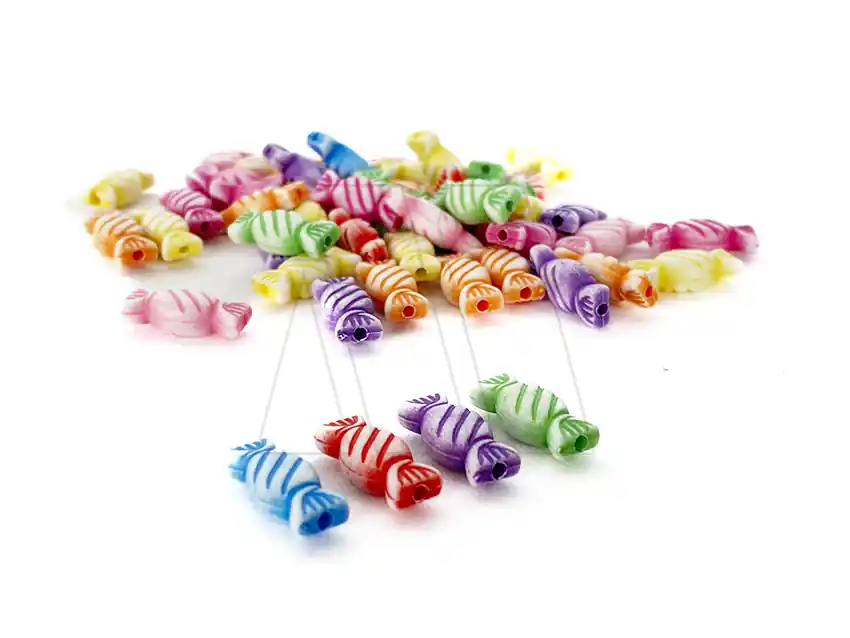 CUENTAS DE PLASTICO CARAMELOS 5MM X 15MM X 125GRS