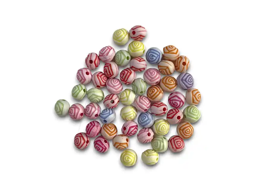 CUENTAS DE PLASTICO ROSAS 8MM X 125GRS 