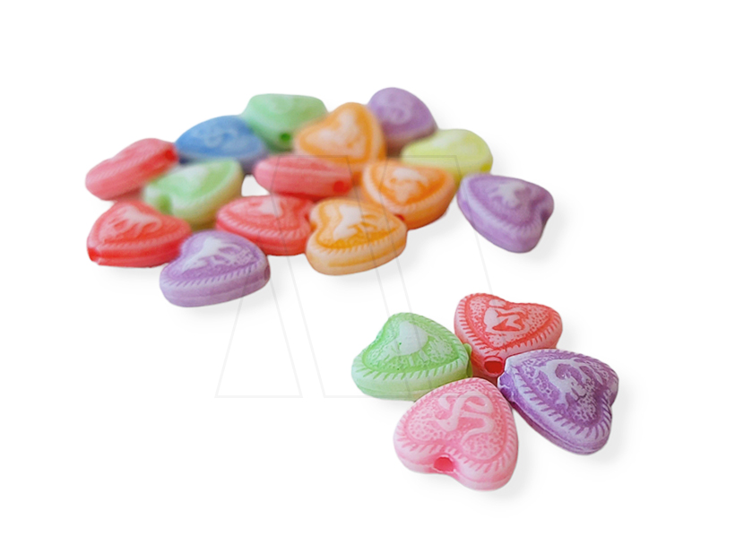 CUENTAS DE PLASTICO CORAZONES 10MM X 10MM X 125GRS