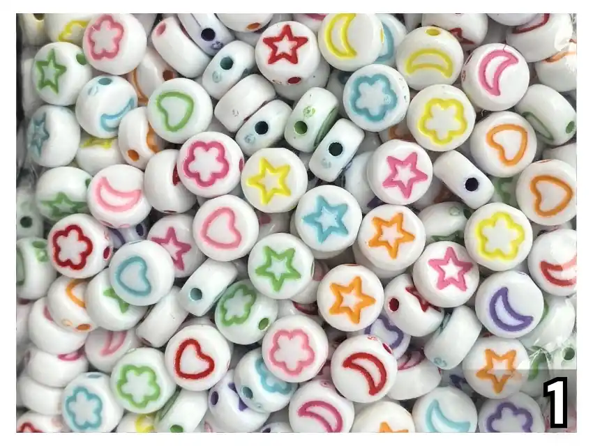 CUENTAS DE PLASTICO ESTRELLA/CORAZON/LUNA 7MM X 125GR