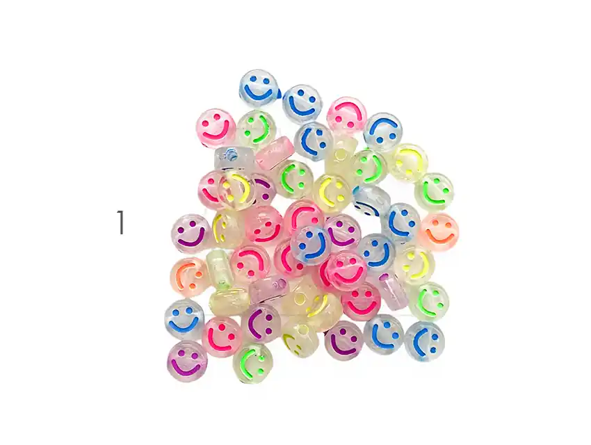 CUENTAS DE PLASTICO TRANSPARENTE FLUO CARITAS 10MM X 125GRS