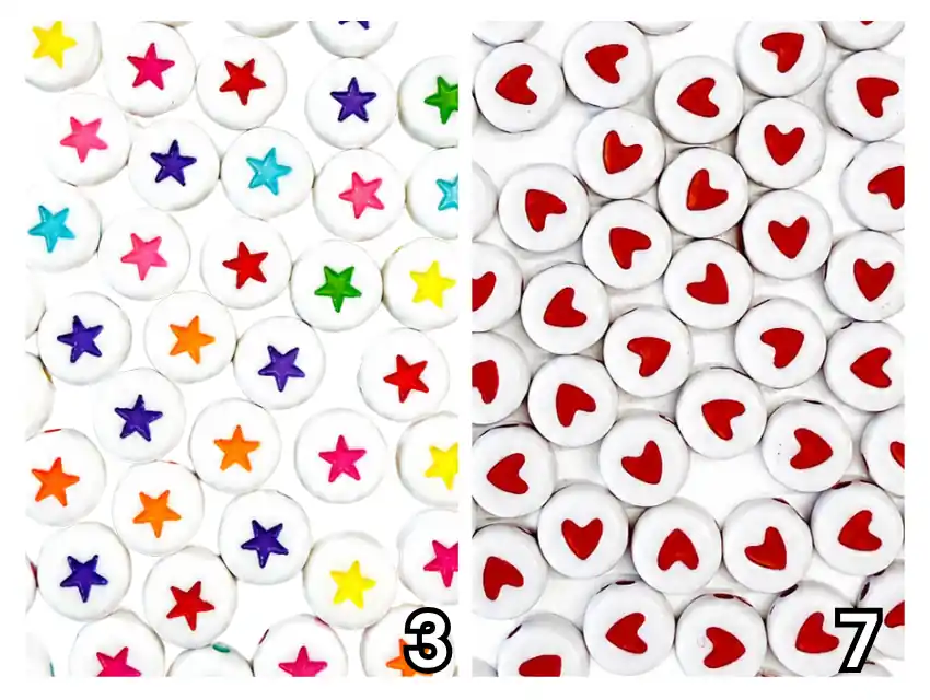 CUENTAS DE PLASTICO CORAZON/ESTRELLA 7MM X 125GR