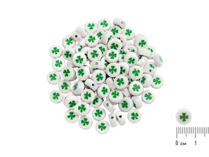 CUENTAS DE PLASTICO TREBOLES 7MM X 125GRS (920 UN APROX)