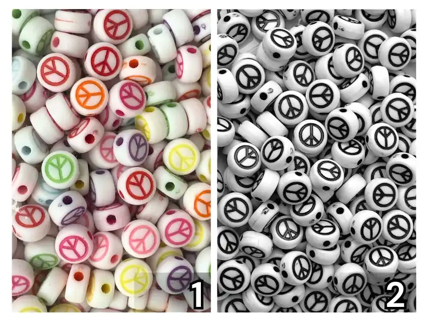 CUENTAS DE PLASTICO SIGNO DE LA PAZ 7MM X 125GRS