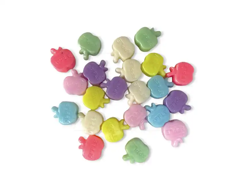 CUENTAS DE PLASTICO MANZANAS 10MM X 125GRS