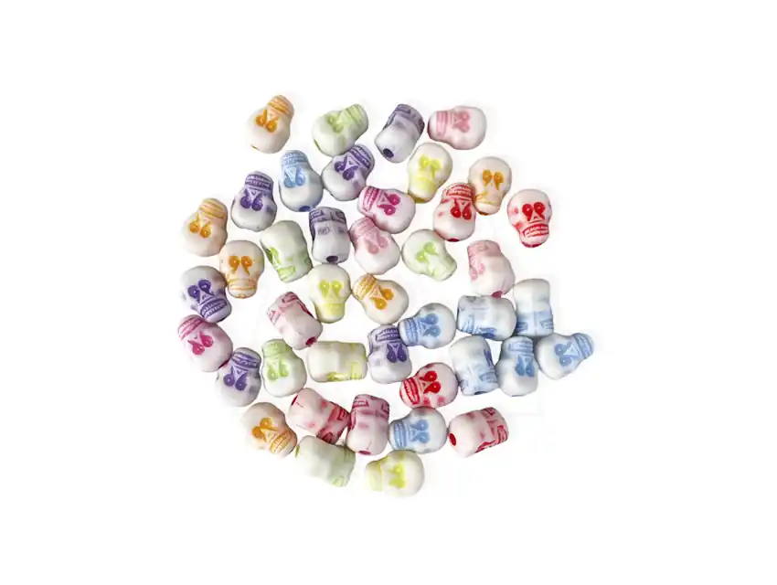 CUENTAS DE PLASTICO CALAVERAS 8MM X 125GR