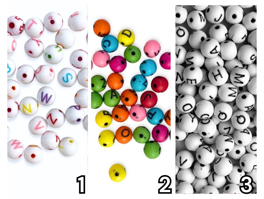 CUENTAS DE PLASTICO LETRAS REDONDAS 8MM X 125GR