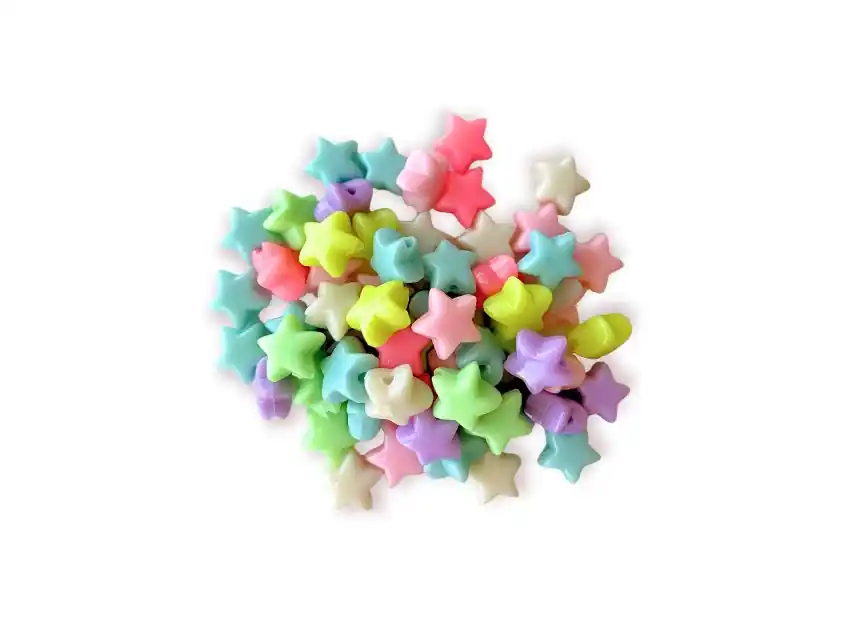 CUENTAS DE PLASTICO ESTRELLAS 11MM X 7MM X 125GRS (373 UN APROX)