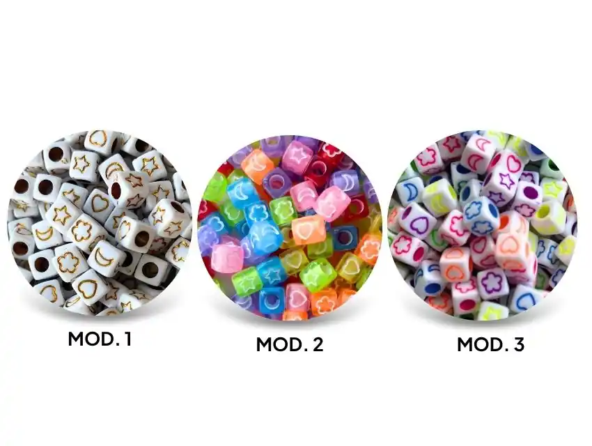 CUENTAS DE PLASTICO ESTRELLA/CORAZON/LUNA 7MM X 125GR