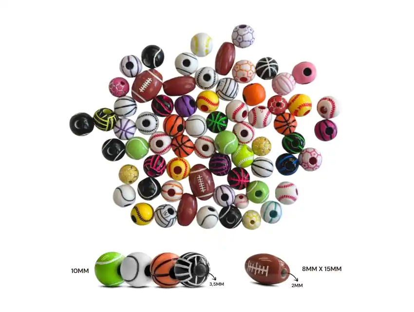 CUENTAS DE PLASTICO PELOTAS DEPORTIVAS 10MM X 125GRS 