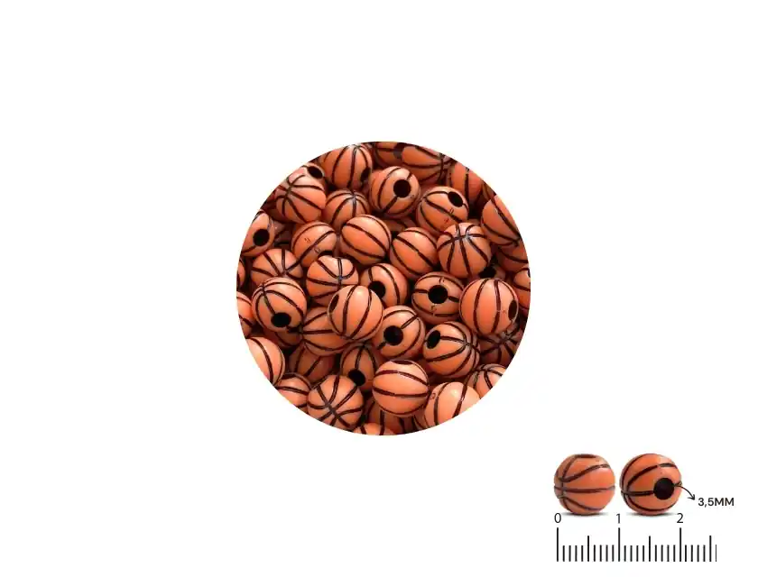 CUENTAS DE PLASTICO PELOTA DE BASKET 10MM X 125GRS