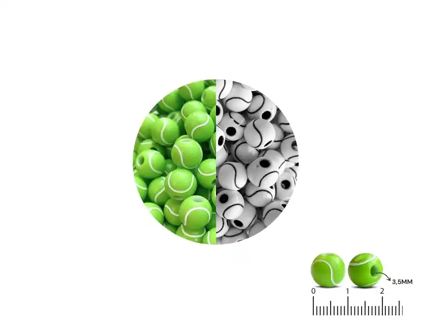 CUENTAS DE PLASTICO PELOTA DE TENIS 10MM X 125GRS 