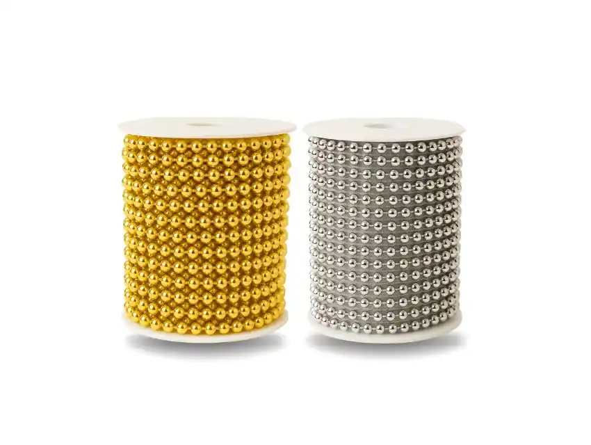 PERLAS METALIZADAS PEGADAS EN ROLLO DORADO-PLATEADO NRO 6 X 30YDS