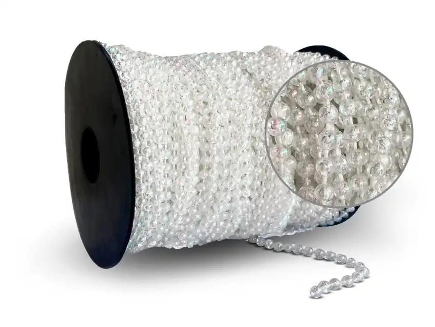 PERLAS PEGADAS EN ROLLO TRANSPARENTES TORNASOLADAS 4MM X 50YDS