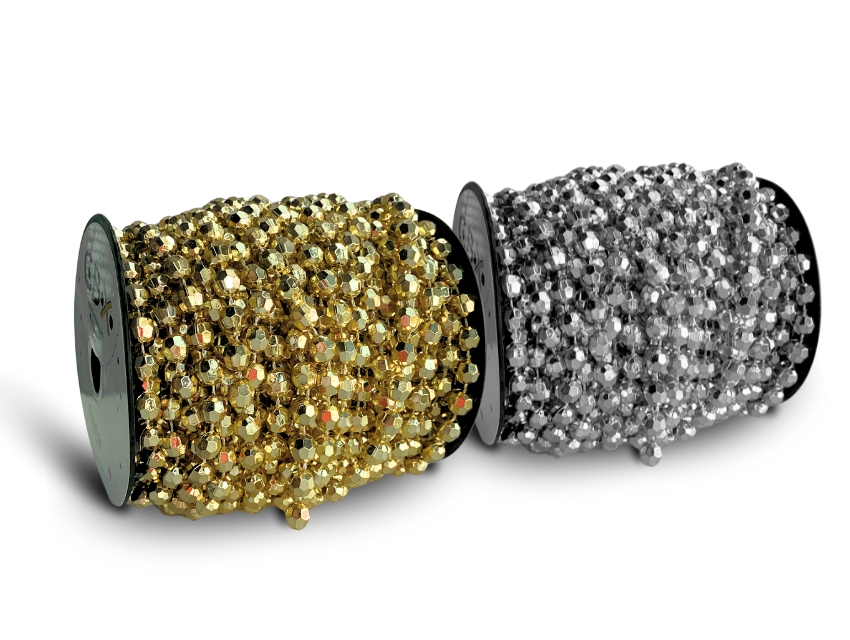 PERLAS METALIZADAS PEGADAS EN ROLLO DORADO-PLATEADO Nº8 FACETADAS X 20YDS
