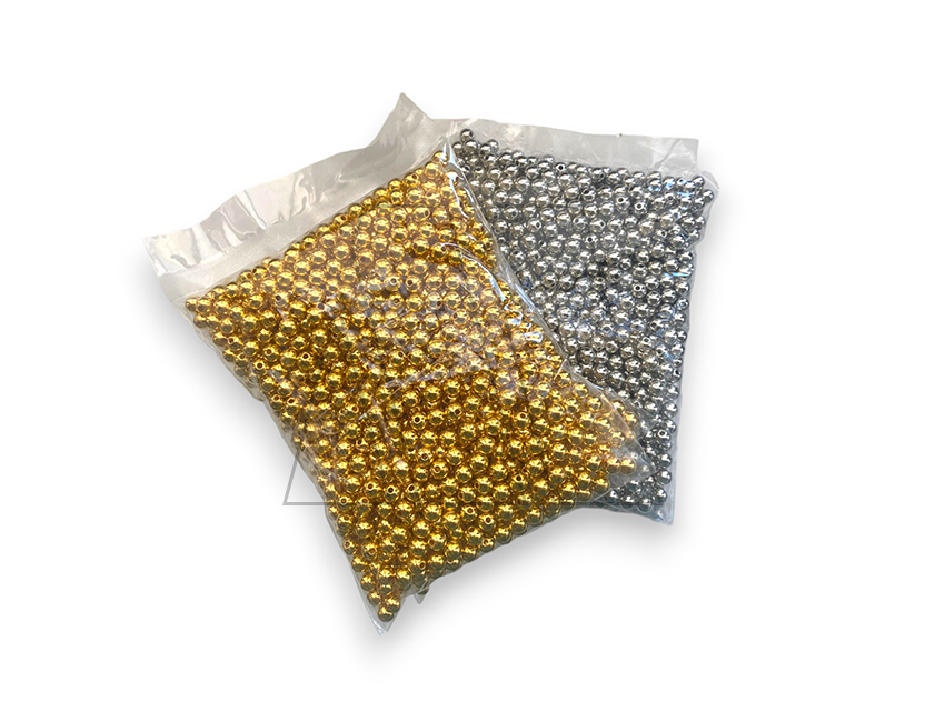 PERLAS PLASTICAS METALIZADAS DORADO, PLATEADO 6MM X 500GRS