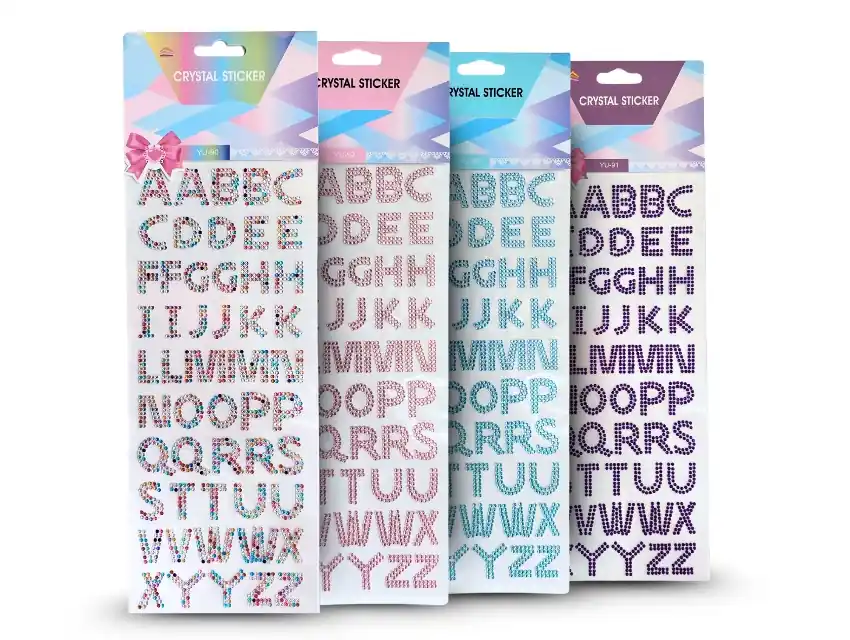STICKERS ACRILICOS AUTOADHESIVOS LETRAS STRASS X PLANCHA