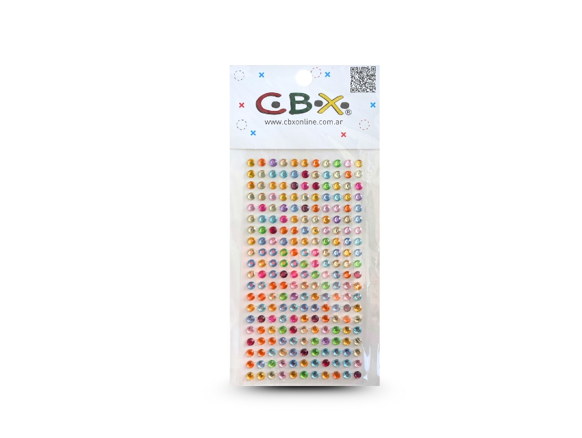 STICKERS ACRILICOS AUTOADHESIVOS STRASS MULTICOLOR 5MM X PLANCHA